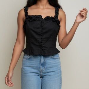 ASTR the Label Black Sleeveless Top Tank Linen Blend Medium New with Tag